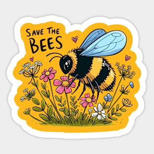 Save the Bees Bumblebee with wild flowers Sticker